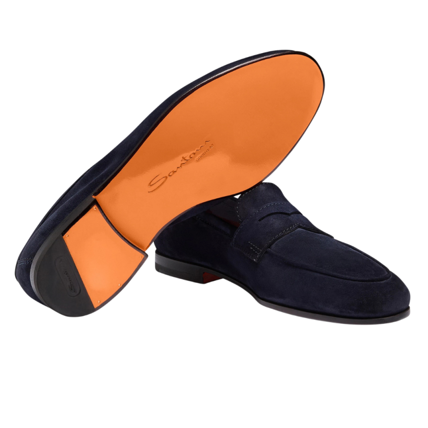 Mocassin SANTONI Carlo cuir daim bleu marine