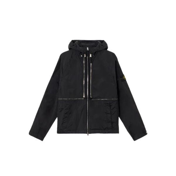 Blouson gilet capuche STONE ISLAND nylon noir métal Econyl® zip argent