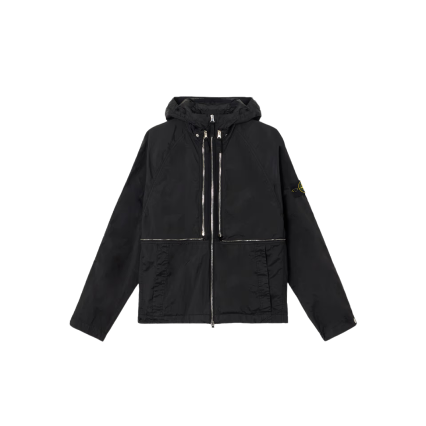 Blouson gilet capuche STONE ISLAND nylon noir métal Econyl® zip argent