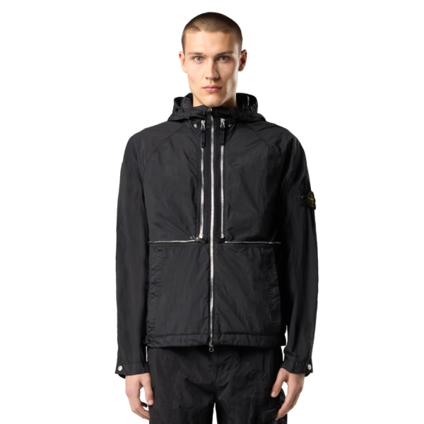Blouson gilet capuche STONE ISLAND nylon noir métal Econyl® zip argent