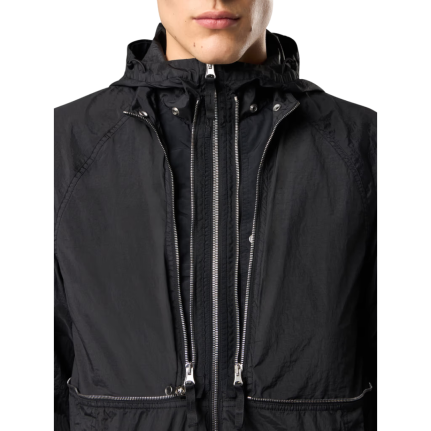Blouson gilet capuche STONE ISLAND nylon noir métal Econyl® zip argent