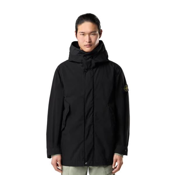 Blouson à capuche STONE ISLAND zippé nylon noir mat