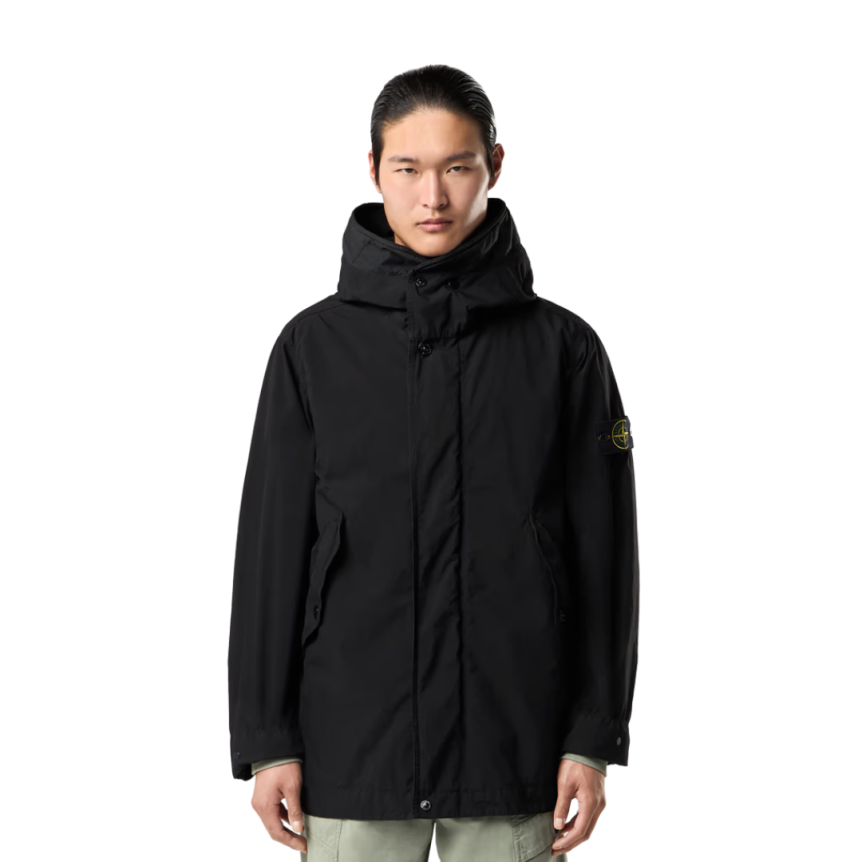 Blouson à capuche STONE ISLAND zippé nylon noir mat