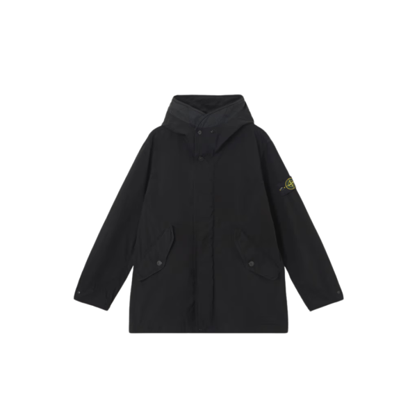 Blouson à capuche STONE ISLAND zippé nylon noir mat
