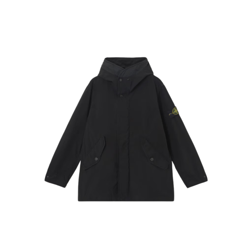 Blouson à capuche STONE ISLAND zippé nylon noir mat