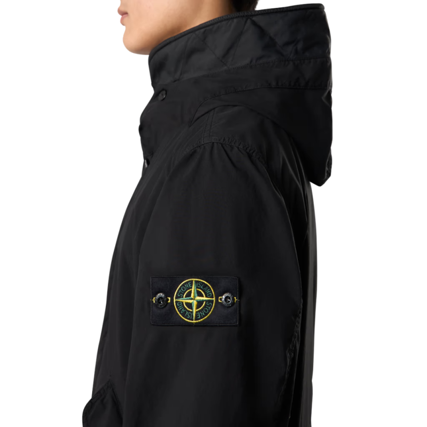 Blouson à capuche STONE ISLAND zippé nylon noir mat