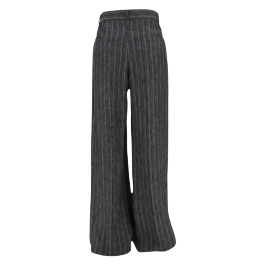 Pantalon à revers BRUNELLO CUCINELLI lin gris rayure tennis blanc