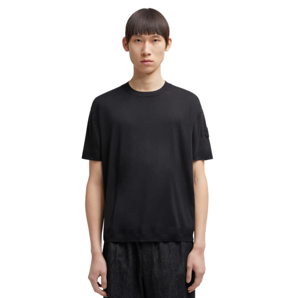 T-shirt col rond manche courte MONCLER soie coton noir