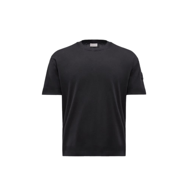 T-shirt col rond manche courte MONCLER soie coton noir