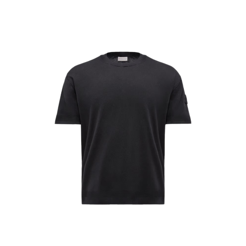 T-shirt col rond manche courte MONCLER soie coton noir