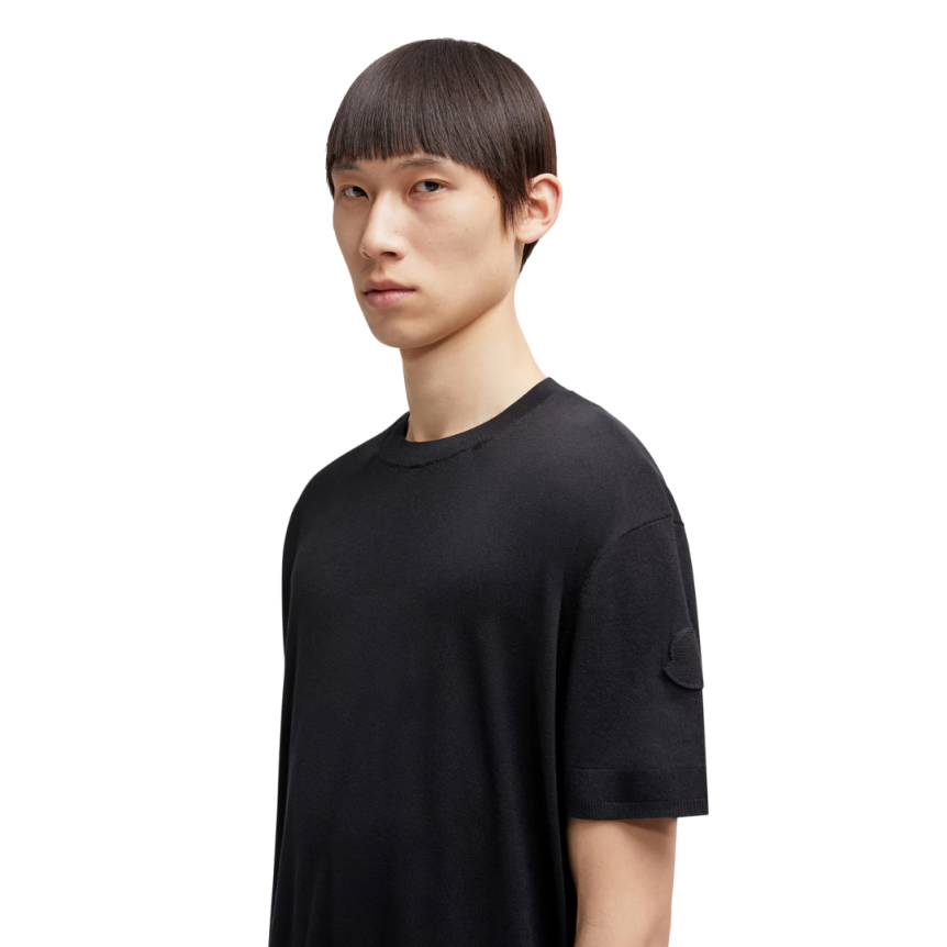 T-shirt col rond manche courte MONCLER soie coton noir