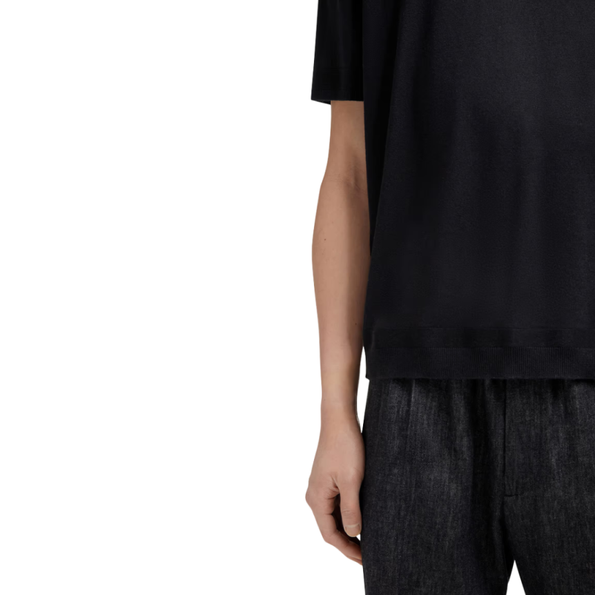 T-shirt col rond manche courte MONCLER soie coton noir