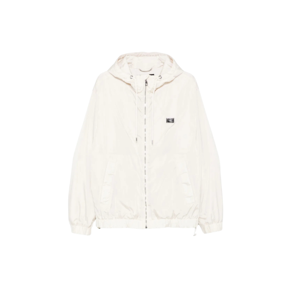 Veste à capuche DOLCE & GABBANA tissu technique nylon crème étiquette métal logo