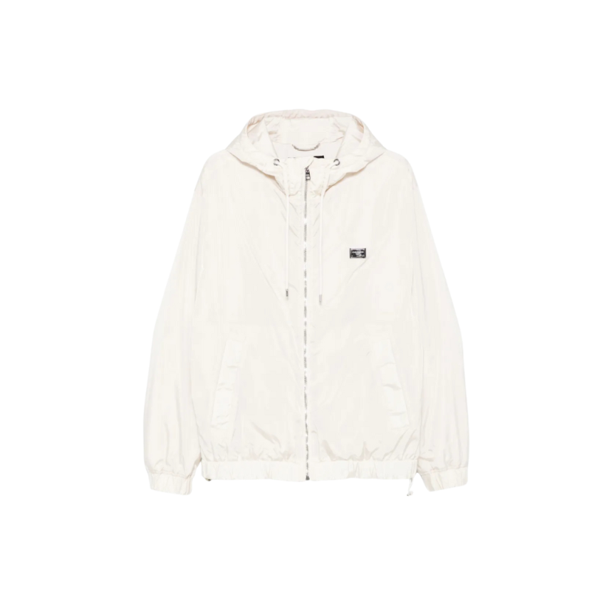 Veste à capuche DOLCE & GABBANA tissu technique nylon crème étiquette métal logo