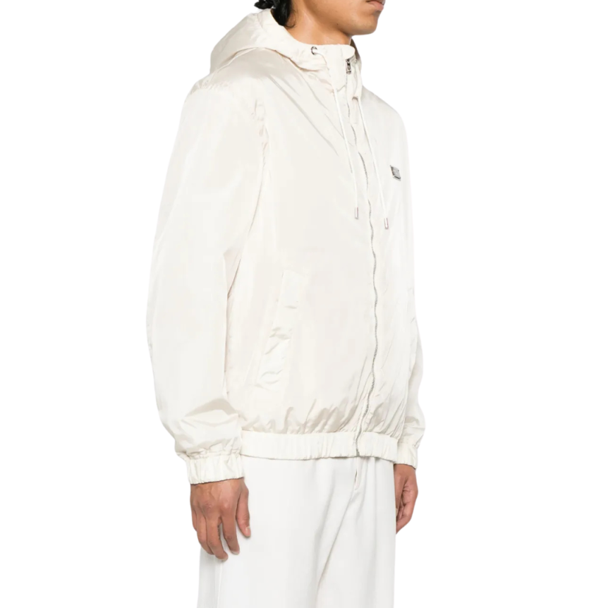 Veste à capuche DOLCE & GABBANA tissu technique nylon crème étiquette métal logo