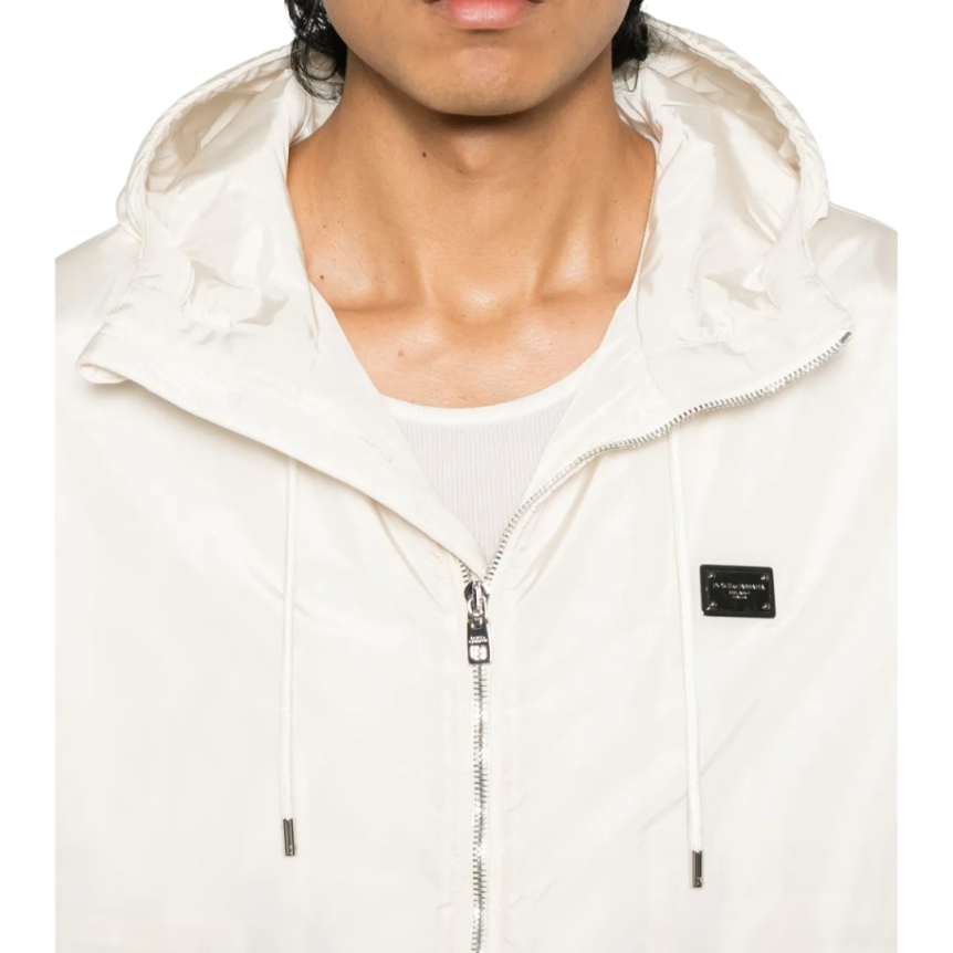 Veste à capuche DOLCE & GABBANA tissu technique nylon crème étiquette métal logo