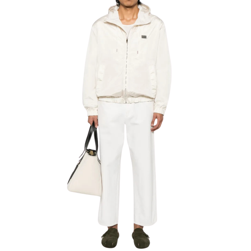 Veste à capuche DOLCE & GABBANA tissu technique nylon crème étiquette métal logo