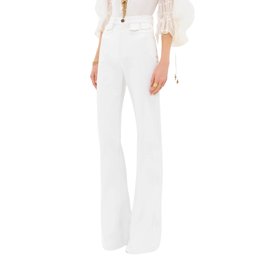 Jean CHLOE taille haute évasé denim coton bio blanc
