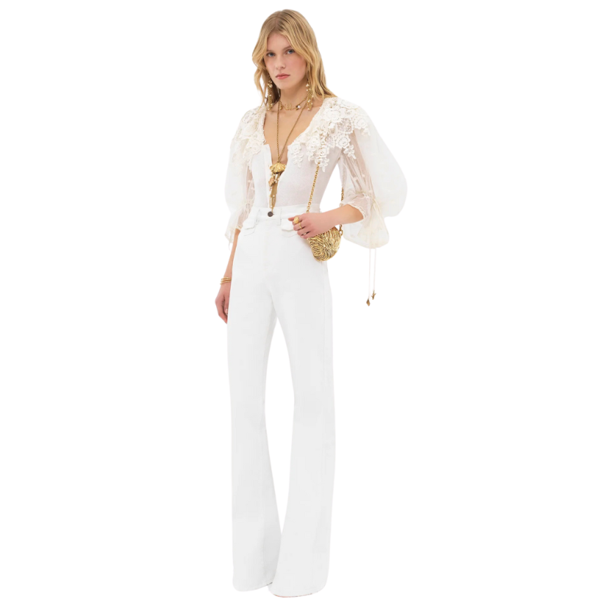 Jean CHLOE taille haute évasé denim coton bio blanc