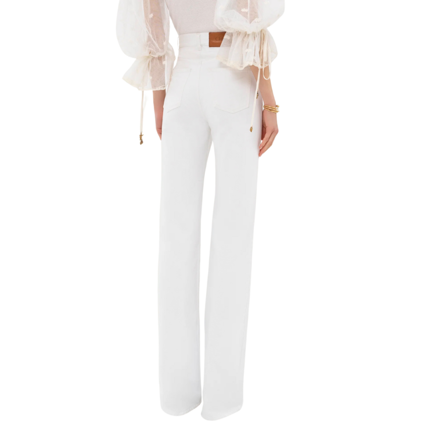 Jean CHLOE taille haute évasé denim coton bio blanc