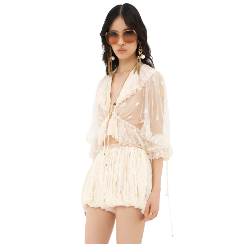 Blouse col V dentelle écru...