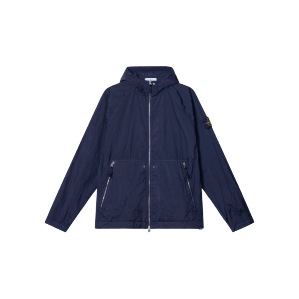 Blouson zippé à capuche STONE ISLAND nylon métal Econyl ® bleu marine