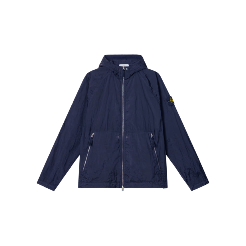 Blouson zippé à capuche STONE ISLAND nylon métal Econyl ® bleu marine