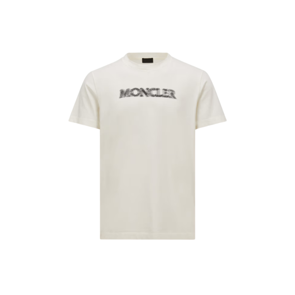 T-shirt col rond MONCLER coton blanc logo flouté