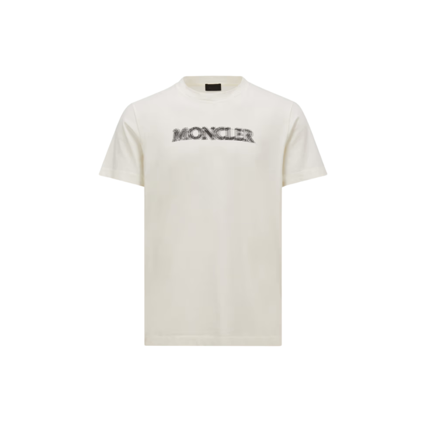 T-shirt col rond MONCLER coton blanc logo flouté