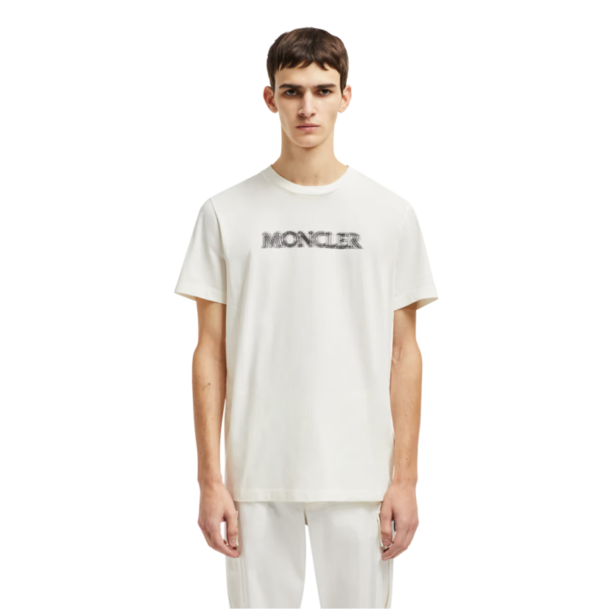 T-shirt col rond MONCLER coton blanc logo flouté