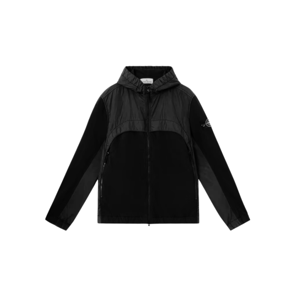 Blouson à capuche STONE ISLAND nylon noir métal jersey