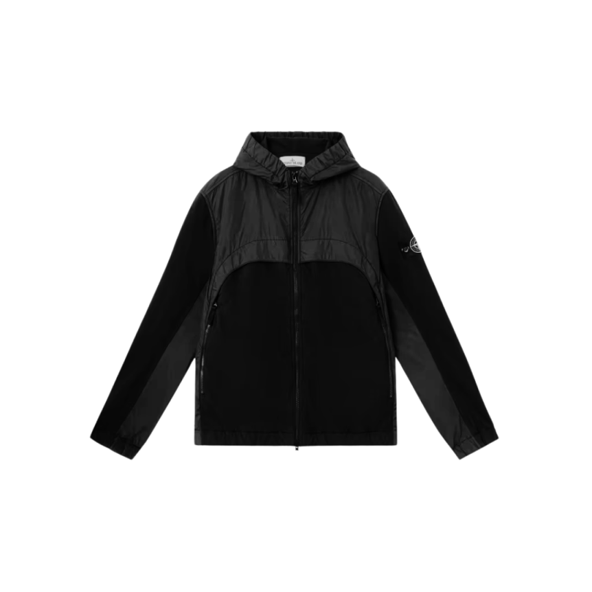 Blouson à capuche STONE ISLAND nylon noir métal jersey