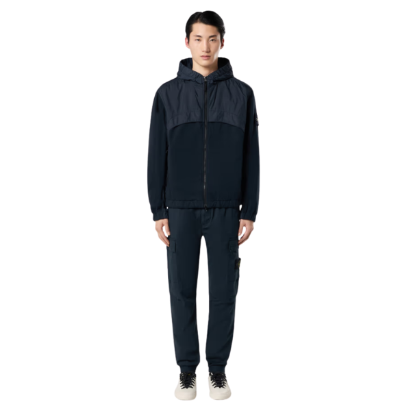 Blouson à capuche STONE ISLAND nylon noir métal jersey