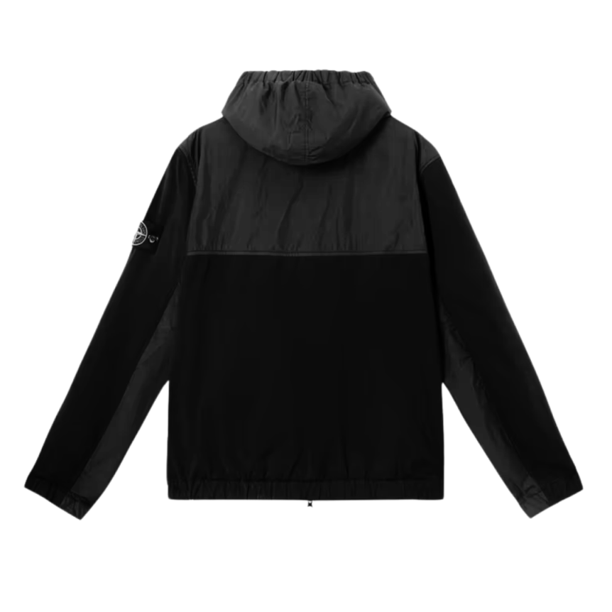 Blouson à capuche STONE ISLAND nylon noir métal jersey