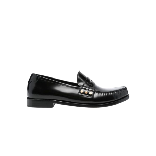 Mocassins cuir noir logo YSL Saint Laurent