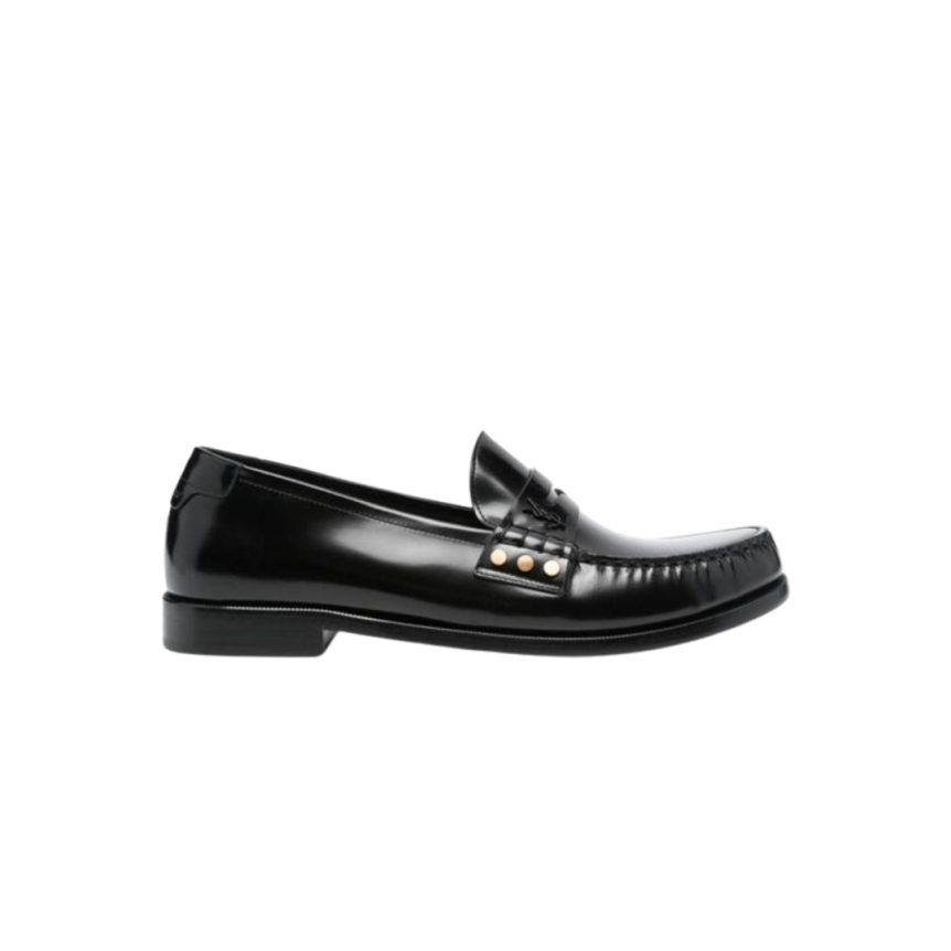 Mocassins cuir noir logo YSL Saint Laurent
