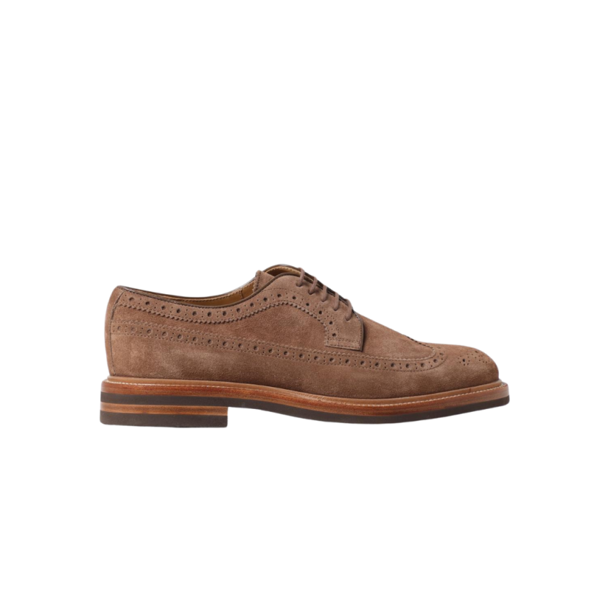 Derbie lacets cuir daim marron bout fleuri Brunello Cucinelli