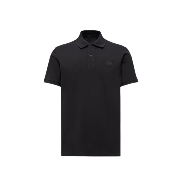 MONCLER Polo pique coton noir broderie logo écriture noir