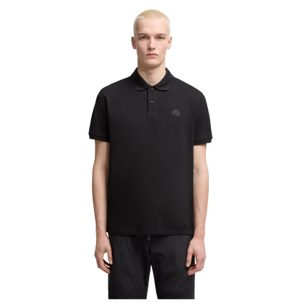 MONCLER Polo pique coton noir broderie logo écriture noir