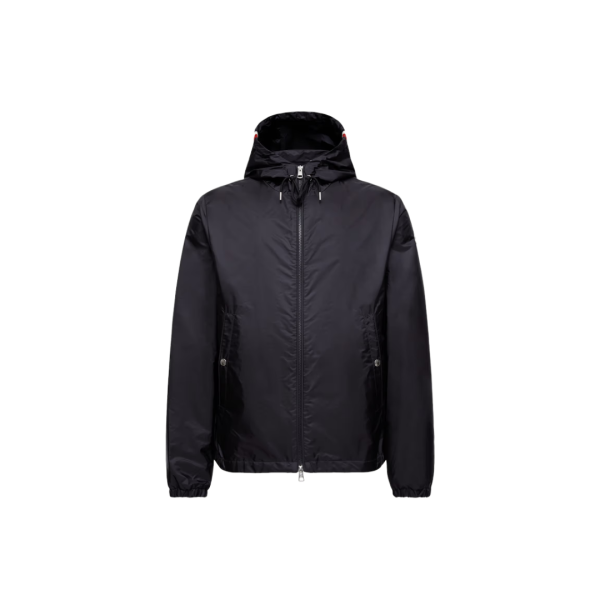 Veste MONCLER Grimpeurs zippée capuche nylon bleu marine liseret tricolore