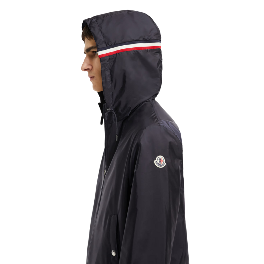 Veste MONCLER Grimpeurs zippée capuche nylon bleu marine liseret tricolore