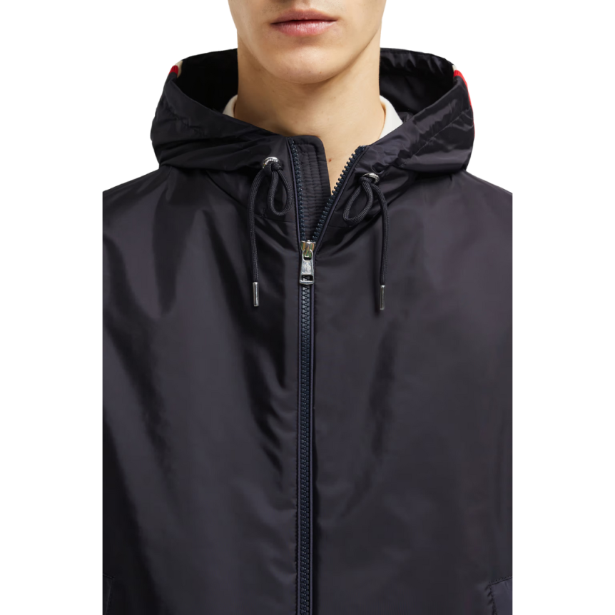 Veste MONCLER Grimpeurs zippée capuche nylon bleu marine liseret tricolore
