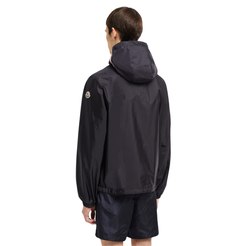 Veste MONCLER Grimpeurs zippée capuche nylon bleu marine liseret tricolore