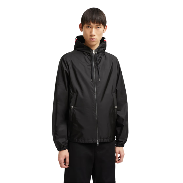 Veste MONCLER Grimpeurs zippée capuche nylon noir liseret tricolore