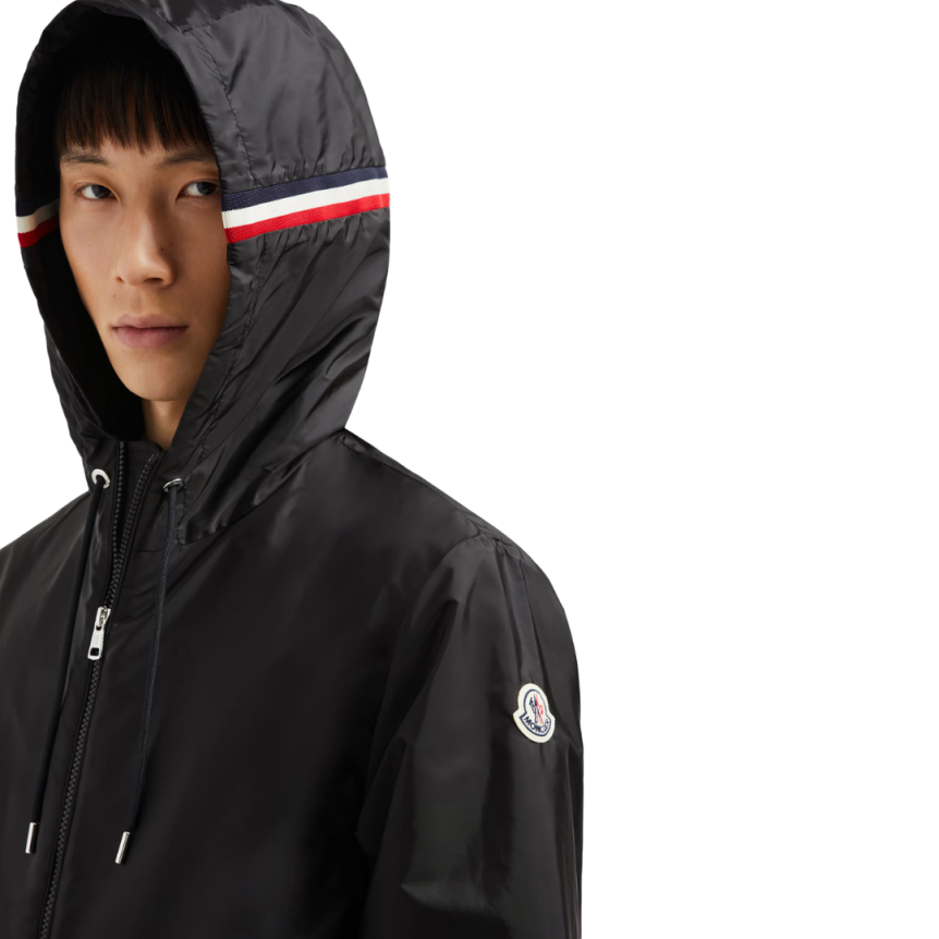 Veste MONCLER Grimpeurs zippée capuche nylon noir liseret tricolore