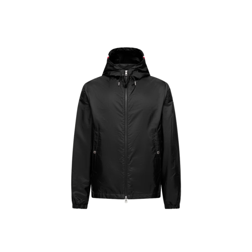 Veste MONCLER Grimpeurs zippée capuche nylon noir liseret tricolore