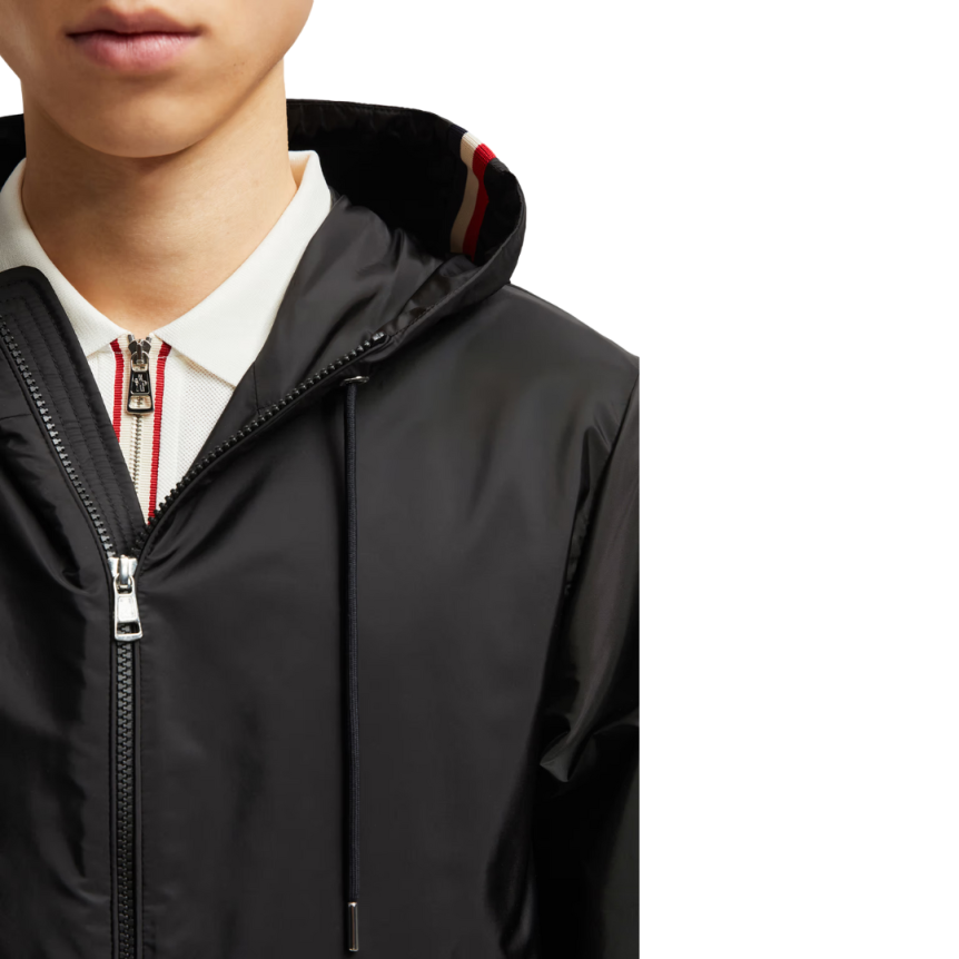Veste MONCLER Grimpeurs zippée capuche nylon noir liseret tricolore