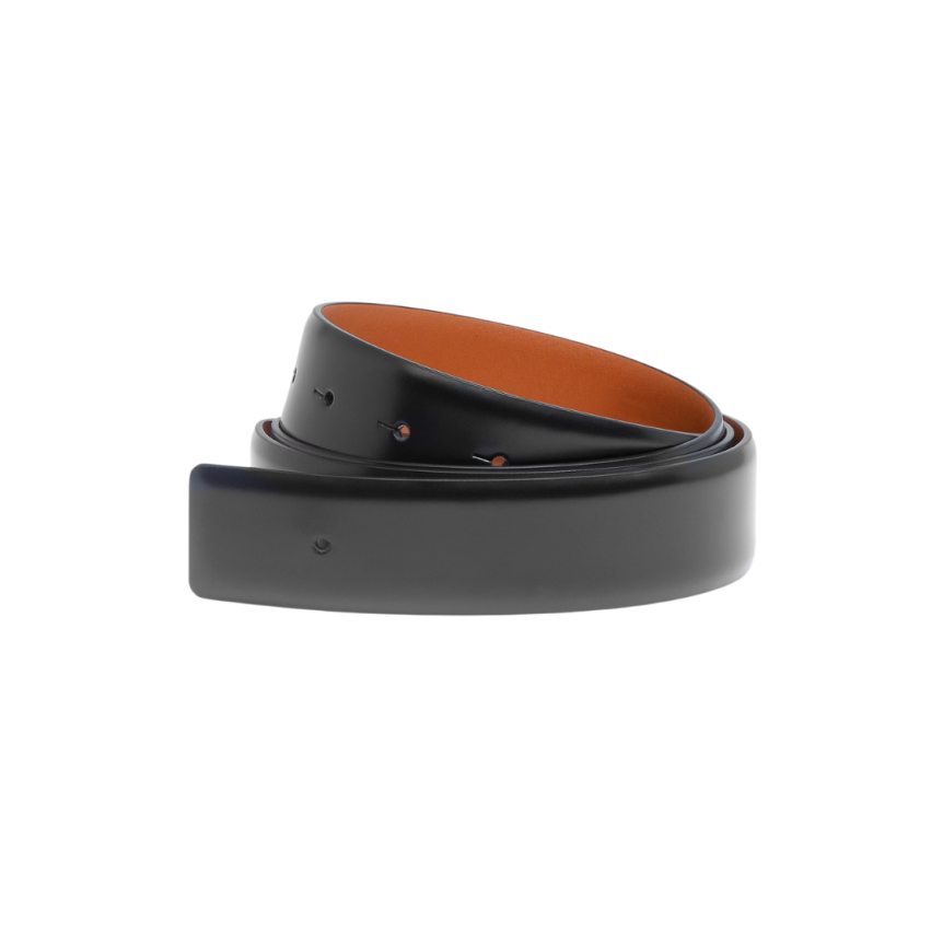 Ceinture SANTONI sangle cuir velature noir