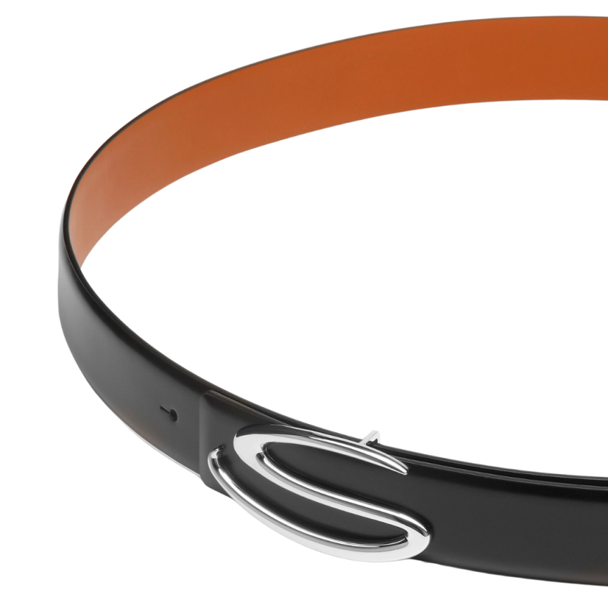 Ceinture SANTONI sangle cuir velature noir