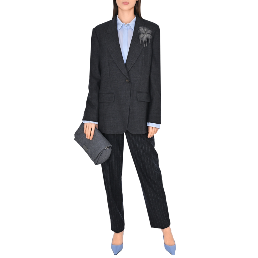 Pantalon Cigarette BRUNELLO CUCINELLI flanelle gris anthracite rayé